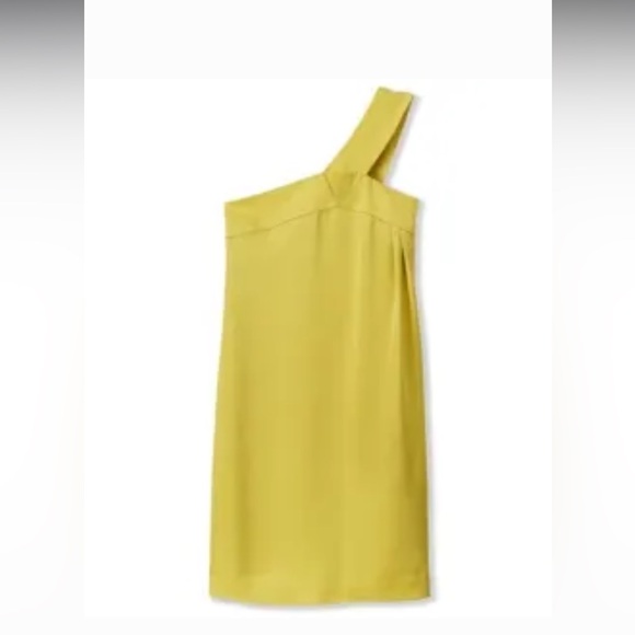 Satin Chartreuse One Shoulder Dress - Picture 7 of 7